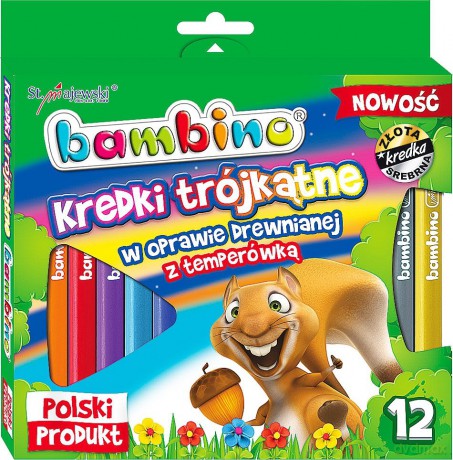 Kredki trójkątne 12 kolorów Bambino z temperówką