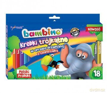 Kredki trójkątne BAMBINO w oprawie drewnianej 18 kolorów + temperówka