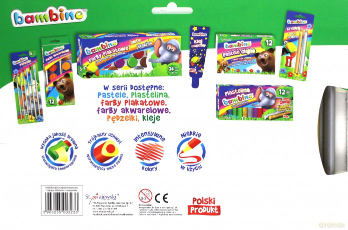 Kredki trójkątne BAMBINO w oprawie drewnianej 18 kolorów + temperówka