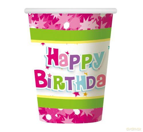 Kubeczki papierowe Happy Birthday różowe