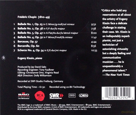 Evgeny Kissin: Chopin: Ballades, Berceuse, Barcarolle, Scherzo No.4 [CD]