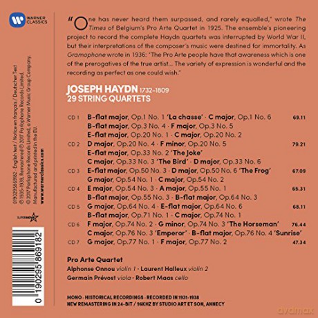 Pro Arte Quartet: Haydn: 29 String Quartets [7CD]