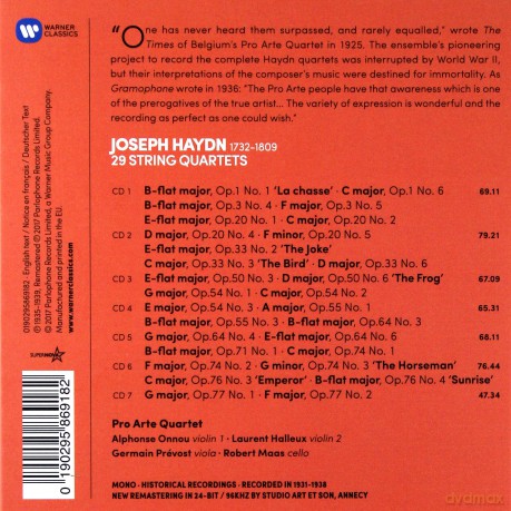 Pro Arte Quartet: Haydn: 29 String Quartets [7CD]