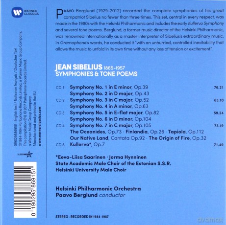 Helsinki Philharmonic Orchestra & Paavo Berglund: Sibelius: The Symphonies, Kullervo, Finlandia, Tapiola, Etc. [5CD]