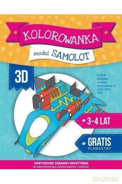 Kolorowanka 3D Model Samolot+ flamastry gratis