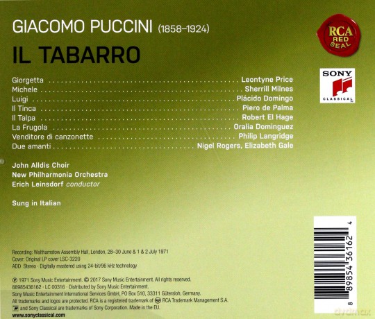 Erich Leinsdorf: Puccini: Il tabarro (Remastered) [CD]