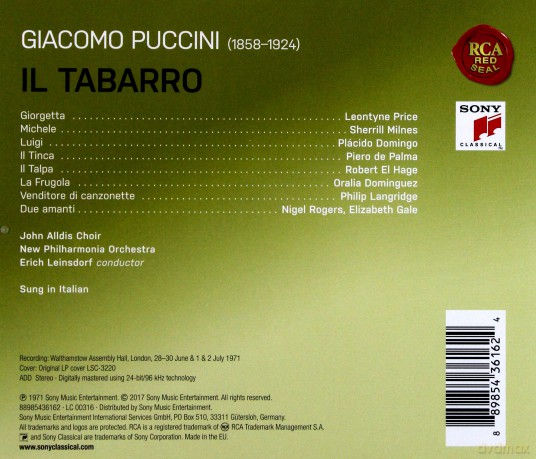 Erich Leinsdorf: Puccini: Il tabarro (Remastered) [CD]