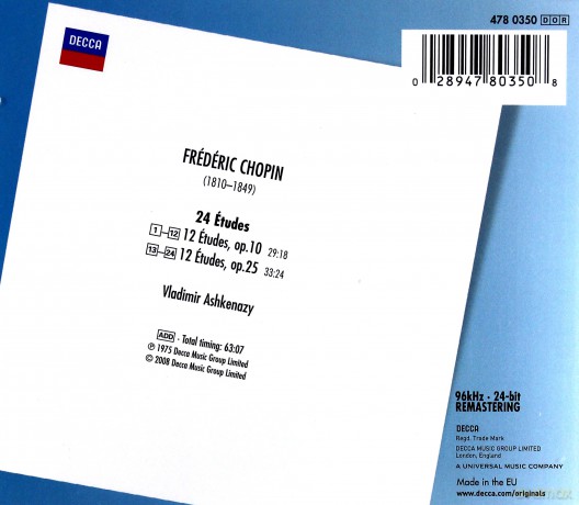 Vladimir Ashkenazy: Chopin:Etudes (Original Masters) [CD]
