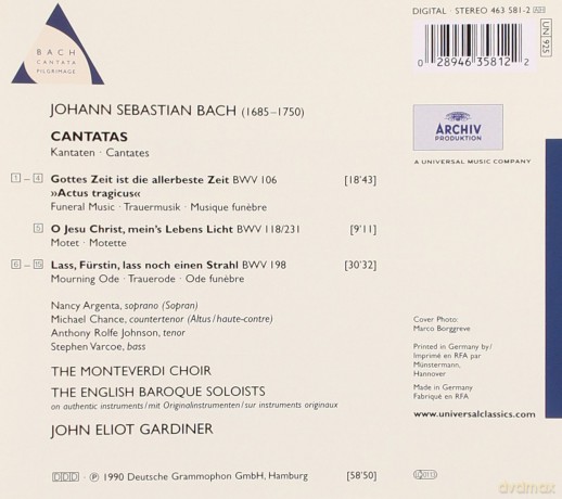 John Gardiner: Bach: Cantatas (BWV 106, 118, 198) [CD]