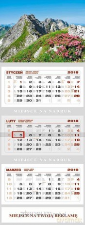 Kalendarz 2018 Ścienny Trójdzielny Góry [KALENDARZ]