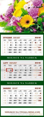 Kalendarz 2018 Ścienny Trójdzielny Kwiaty [KALENDARZ]