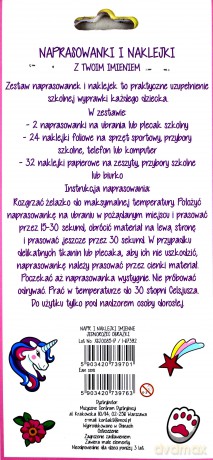 Naprasowanki i naklejki imienne (jednorożec)