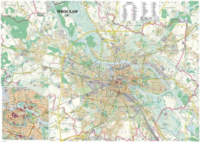 Wrocław. Mapa ścienna laminowana 1:20 000
