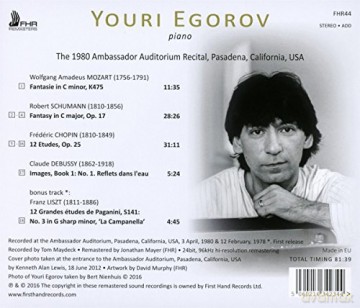 Youri Egorov: The 1980 Ambassador Auditorium Recital [CD]