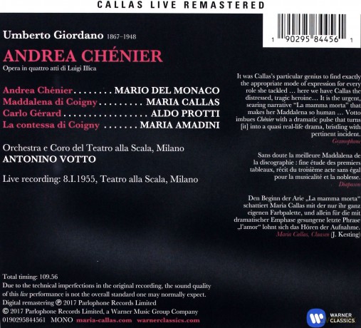 Maria Callas: Giordano: Andrea Chenier (Milano, 08/01/1955) [2CD]