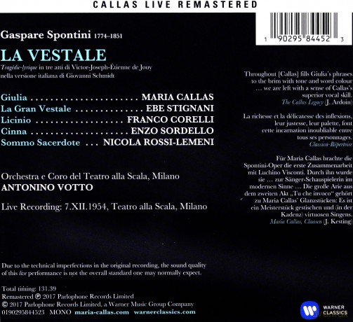 Maria Callas: Spontini: La Vestale (Milano, 07/12/1954) [2CD]