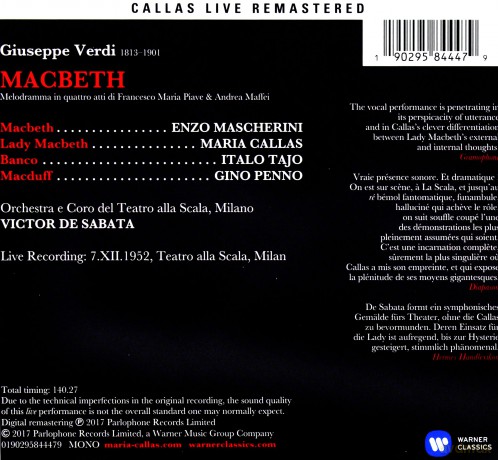 Maria Callas: Verdi: Macbeth (Milano, 07/12/1952) [2CD]