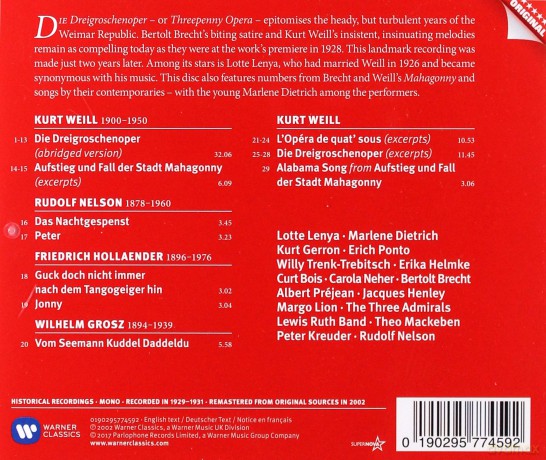 Lotte Lenya: Kurt Weill: Die Dreigroschenoper - Berlin 1930 [CD]