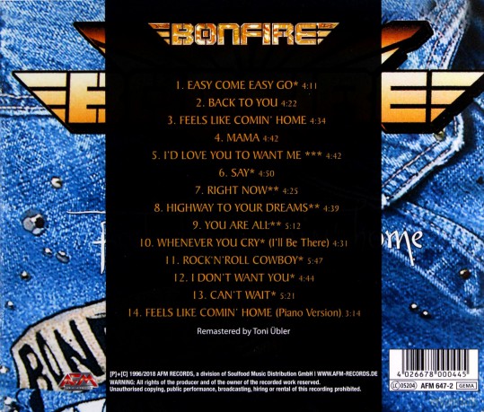 Bonfire: Feels Like Comin Home [CD]