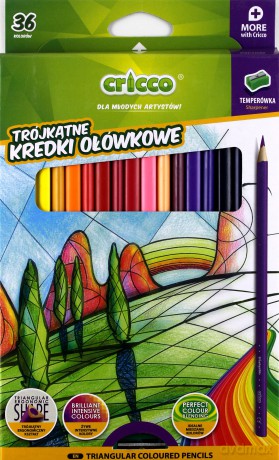 Kredki trójkątne z temperówką 36 kolorów