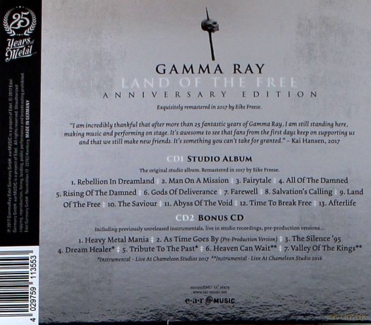 Gamma Ray: Land Of The Free Anniversary Edition (digipack) [2CD]