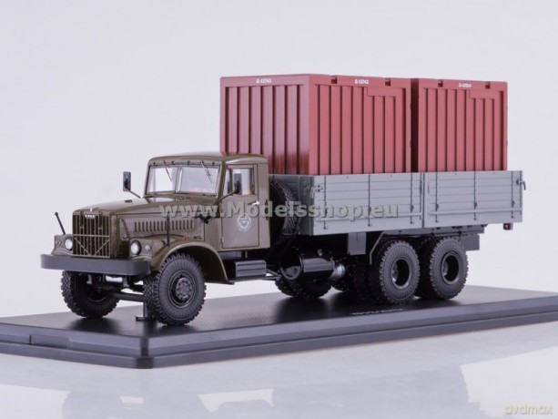 KRAZ-257B1 Flatbed Truck with Two Containers (khaki/grey)