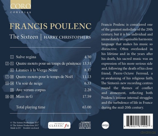 The Sixteen & Harry Christophers: Francis Poulenc: Mass in G / Un Soir de Neige / Litanies a la Vierge Noire [CD]