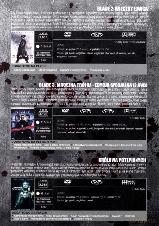 Wampiry - mroczna kolekcja 1: Królowa potępionych / Blade 2. Wieczny Łowca / Blade 3. Mroczna Trójca BOX [4DVD]