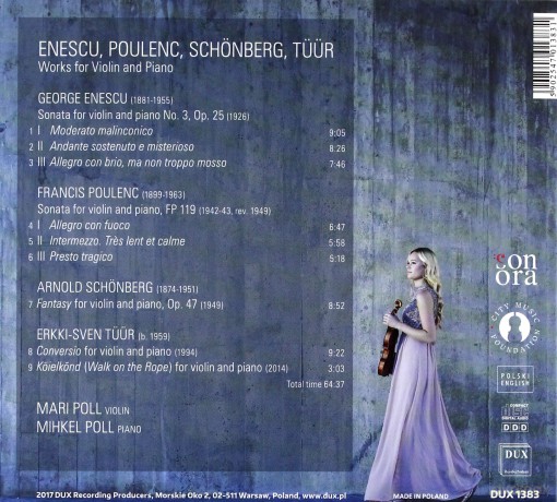 Enescu, Poulenc, Schonberg, Tuur Works for Violin and Piano [CD]