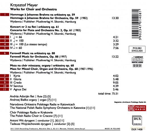 Krzysztof Meyer Works for Choir and Orchestra [CD]