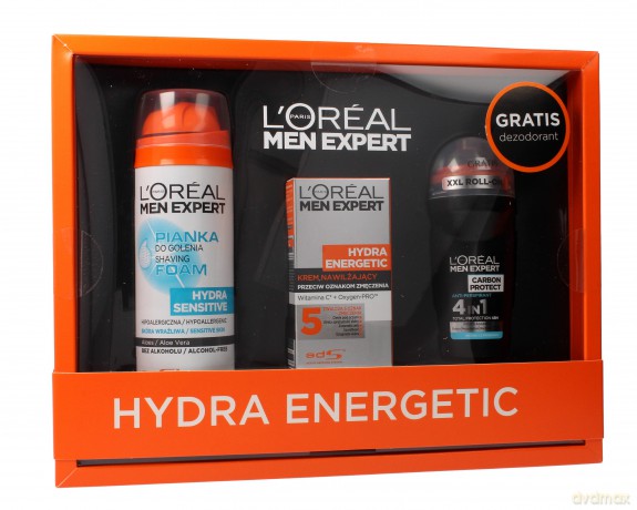 Loreal Zestaw prezentowy Men Expert Hydra Energetic (pianka do gol.200 ml+krem nawilż.50 ml+deo roll-on 50 ml)