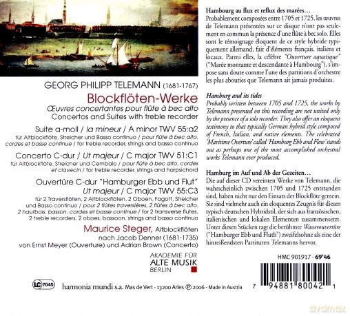 Telemann: Blockfloten Werke Steger (digipack) [CD]