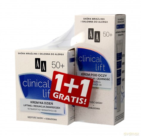 AA Clinical Lift 50+ Duo Krem na dzień redukujący zmarszczki 50 ml + Krem pod oczy 15 ml gratis