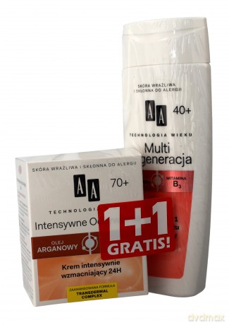 AA Technologia Wieku 70+ Duo Krem intensywnie wzmacniający 50 ml+Mleczko Multi Regeneracja 200 ml gratis