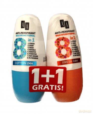 AA Anti-Perspirant Multifunctional 8in1 Duo Dezodorant roll-on Cotton+Fresh 50 ml x 2