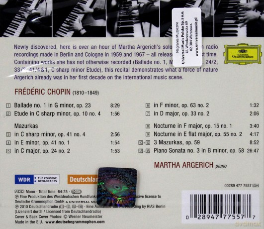 Martha Argerich: Argerich Plays Chopin Recital 1959-1967 [CD]