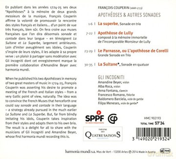 Couperin: Apotheoses Gli Incogniti Amandine Beyer (digipack) [CD]
