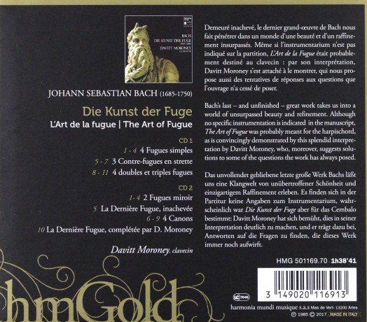 Bach: Die Kunst Der Fuge Davitt Moroney (digipack) [2CD]