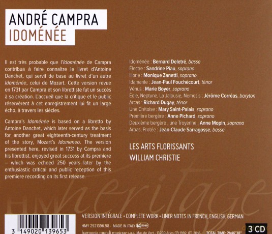 Andre Campra: Idomenee (digipack) [3CD]