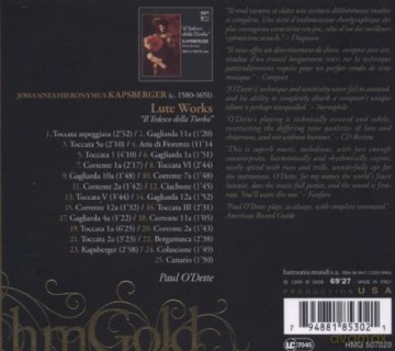 Kapsberger: Lute Works Paul O Dette (digipack) [CD]