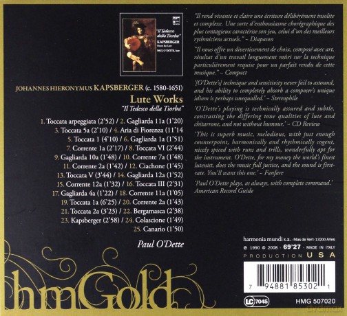 Kapsberger: Lute Works Paul O Dette (digipack) [CD]