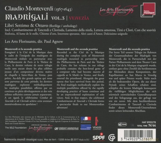 Monteverdi: Madrigali Vol 3 Venezia Les Arts Florissants Paul Agnew (digipack) [CD]