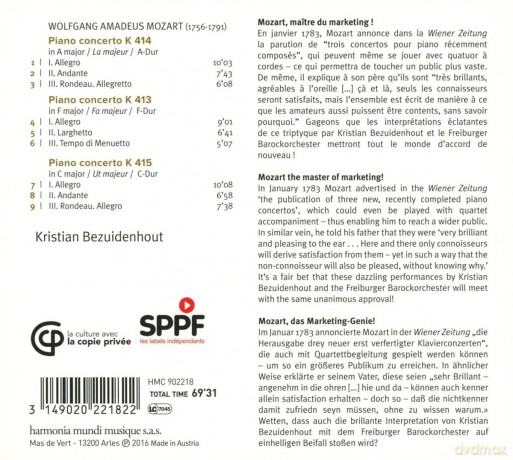 Mozart: Piano Concertos k 413-415 Bezuidenhout [CD]