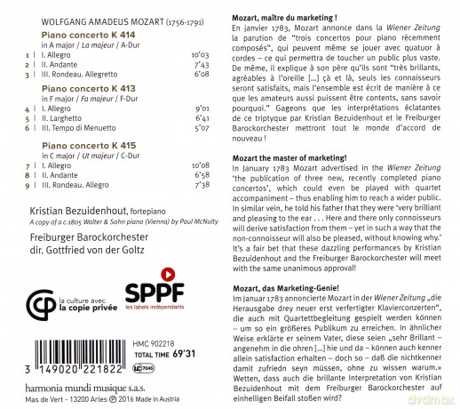 Mozart: Piano Concertos k 413-415 Bezuidenhout [CD]