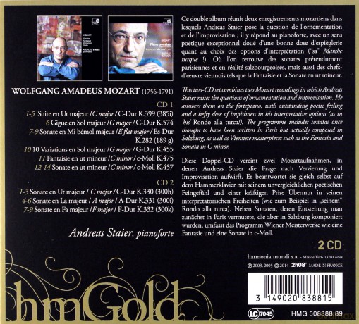 Mozart: Piano Sonatas Andreas Staier (digipack) [2CD]