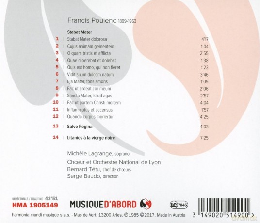 Poulenc: Stabat Mater Lagrange Baudo [CD]