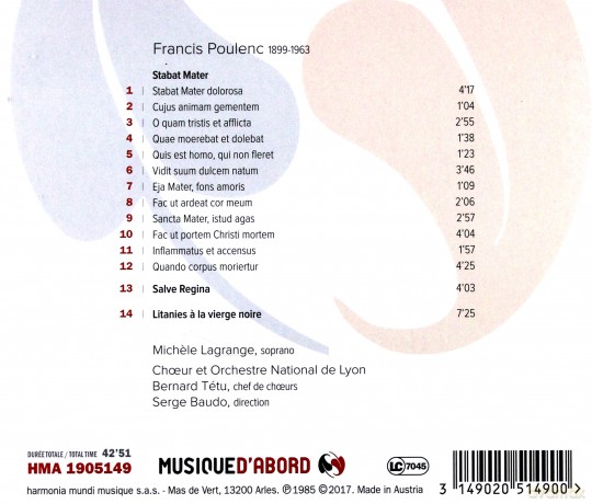 Poulenc: Stabat Mater Lagrange Baudo [CD]