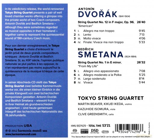 Dvorak Smetana: Quartets Tokyo String Quartet [SACD]