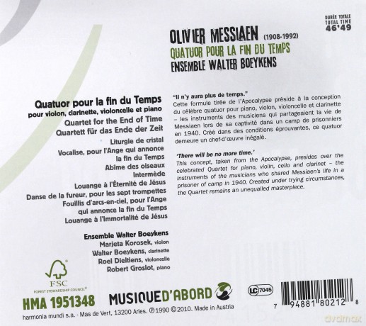Messiaen: Quatuor Pour La Fin Du Temps (digipack) [CD]