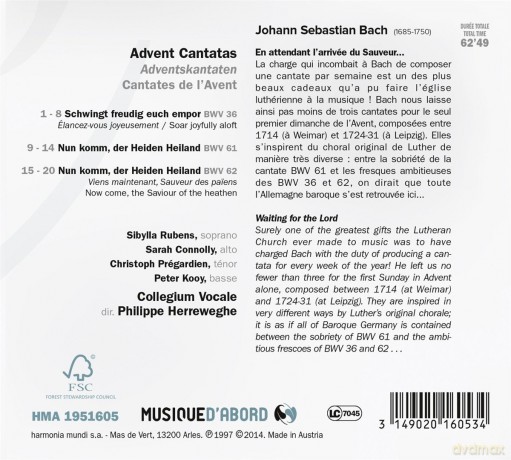 Bach: Advent Cantatas Herreweghe (digipack) [CD]